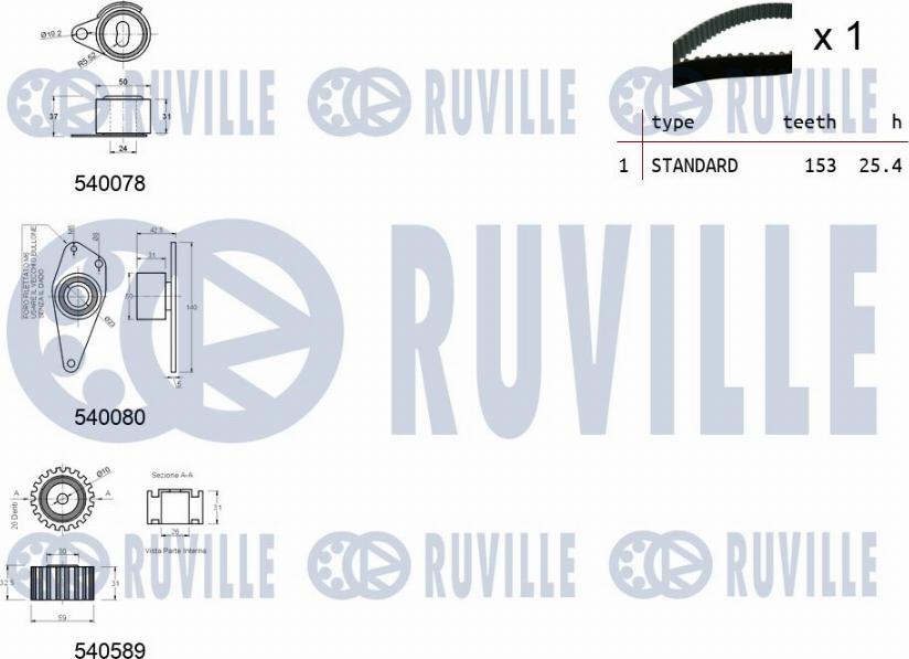 Ruville 550250 - Комплект ангренажен ремък vvparts.bg