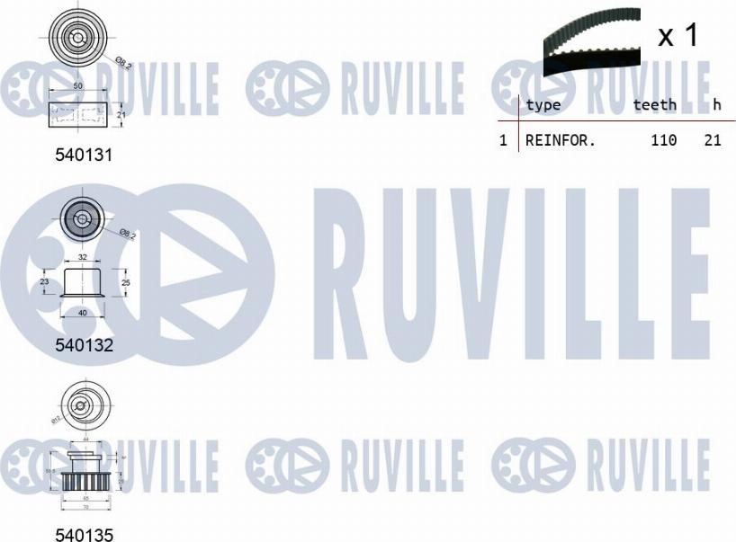 Ruville 550204 - Комплект ангренажен ремък vvparts.bg