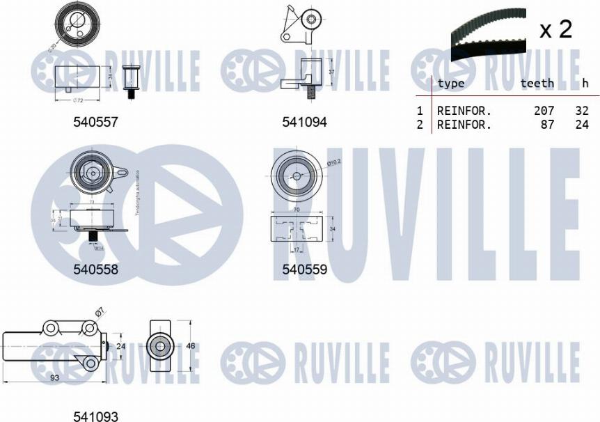 Ruville 550285 - Комплект ангренажен ремък vvparts.bg