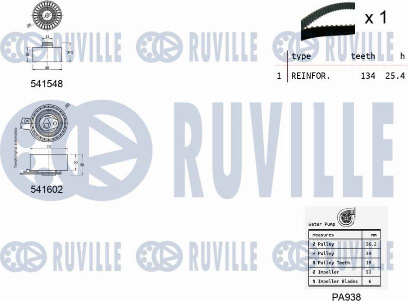 Ruville 5502861 - Водна помпа+ к-кт ангренажен ремък vvparts.bg