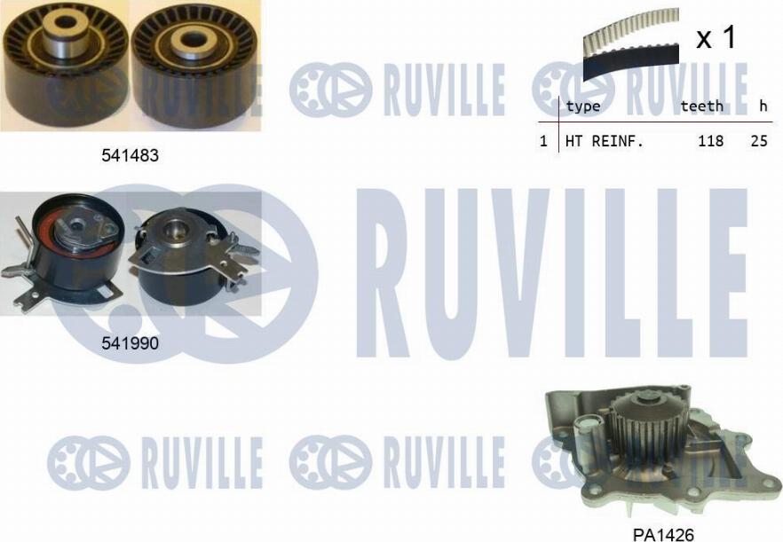 Ruville 5502801 - Водна помпа+ к-кт ангренажен ремък vvparts.bg