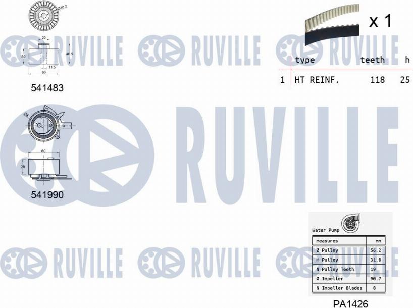 Ruville 5502801 - Водна помпа+ к-кт ангренажен ремък vvparts.bg