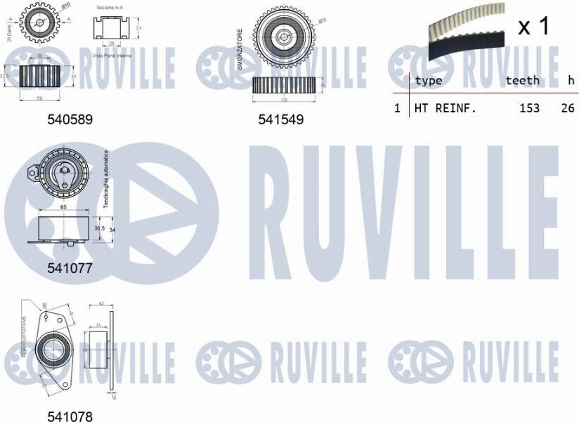 Ruville 550238 - Комплект ангренажен ремък vvparts.bg