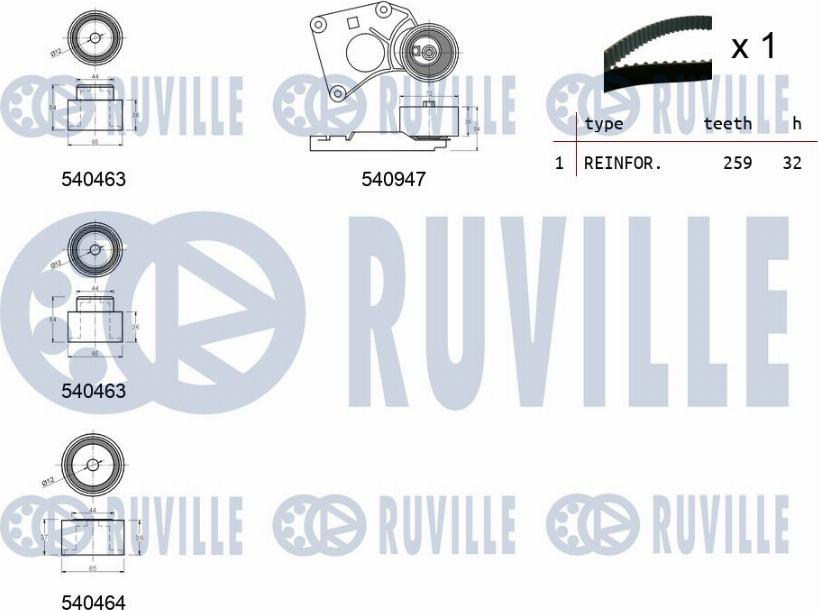 Ruville 550222 - Комплект ангренажен ремък vvparts.bg