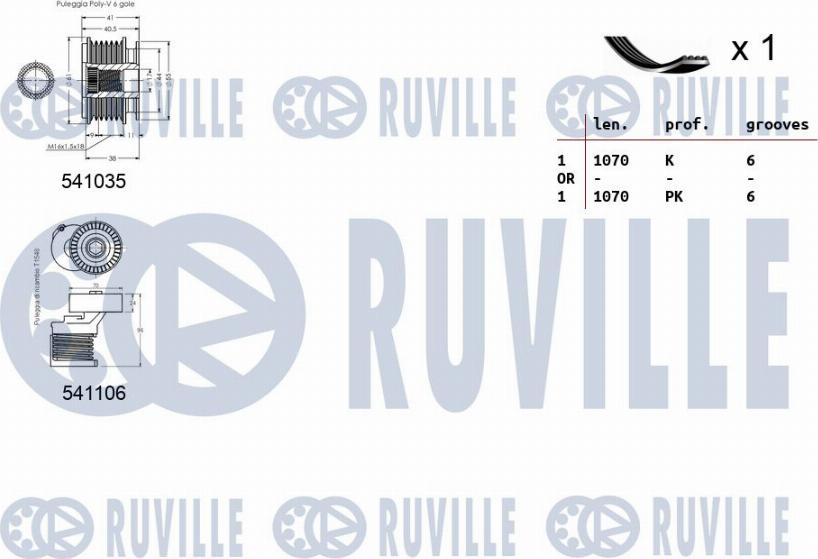 Ruville 570100 - Комплект пистов ремък vvparts.bg