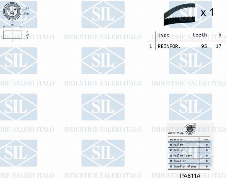 Saleri SIL K1PA611A - Водна помпа+ к-кт ангренажен ремък vvparts.bg