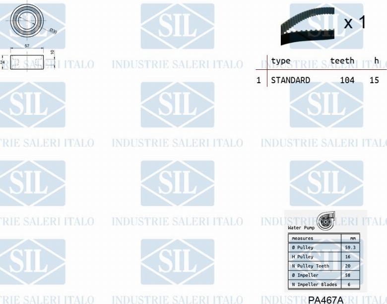 Saleri SIL K3PA467A - Водна помпа+ к-кт ангренажен ремък vvparts.bg