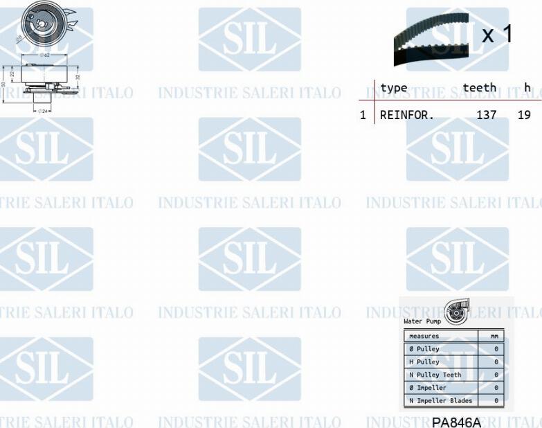 Saleri SIL K2PA846A - Водна помпа+ к-кт ангренажен ремък vvparts.bg