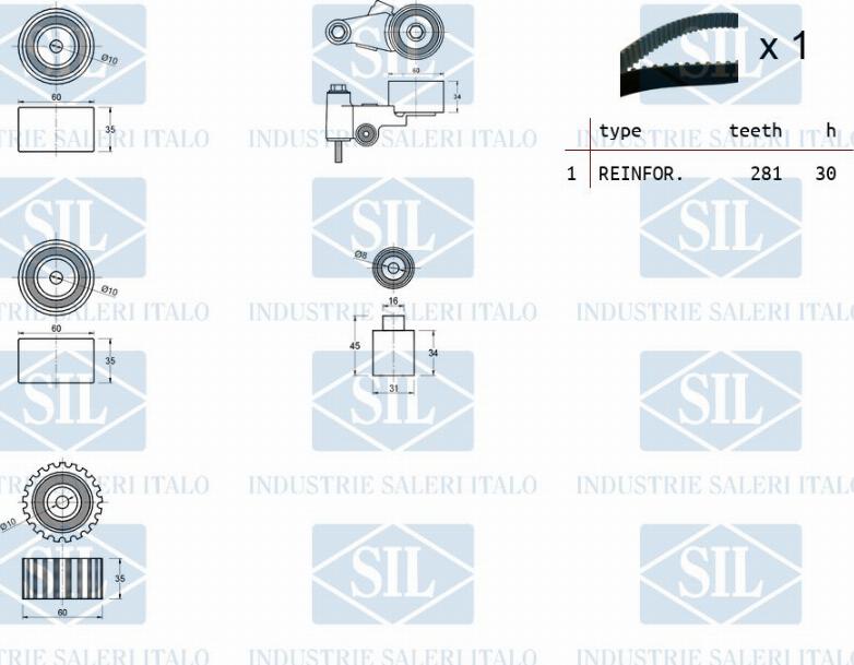 Saleri SIL TK1464 - Комплект ангренажен ремък vvparts.bg