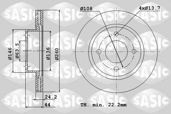 Sasic 9004808J - Спирачен диск vvparts.bg