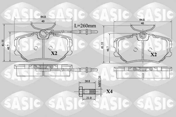 Sasic 6210063 - Комплект спирачно феродо, дискови спирачки vvparts.bg