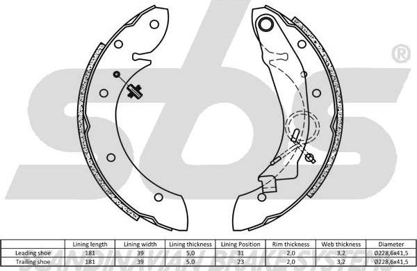 SBS 18492739599 - Комплект спирачна челюст vvparts.bg