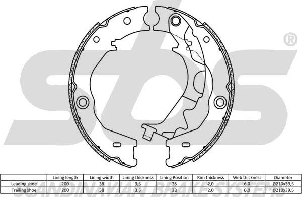 SBS 1849.2735807 - Комплект спирачна челюст, ръчна спирачка vvparts.bg