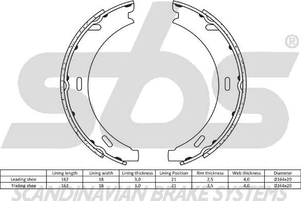 SBS 18492733412 - Комплект спирачна челюст, ръчна спирачка vvparts.bg