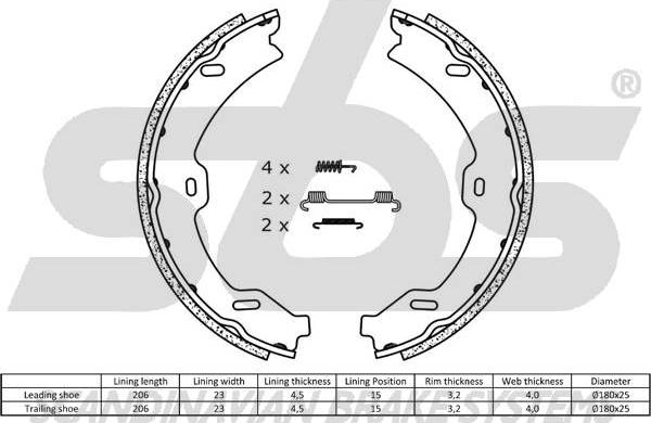 SBS 1849.2733765 - Комплект спирачна челюст, ръчна спирачка vvparts.bg