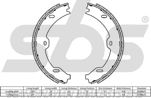 SBS 1849.2733732 - Комплект спирачна челюст, ръчна спирачка vvparts.bg