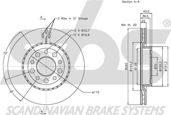 SBS 1815201025 - Спирачен диск vvparts.bg