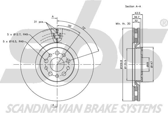 SBS 1815203730 - Спирачен диск vvparts.bg