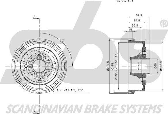 SBS 1825.253906 - Спирачен барабан vvparts.bg