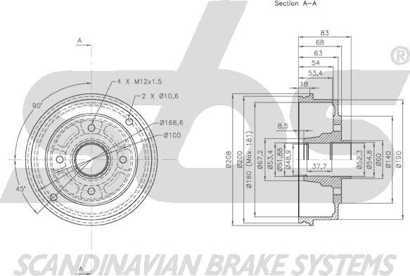 SBS 1825.253911 - Спирачен барабан vvparts.bg