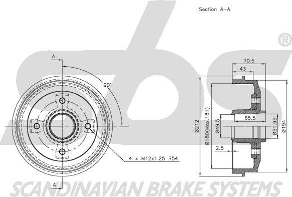 SBS 1825.253704 - Спирачен барабан vvparts.bg