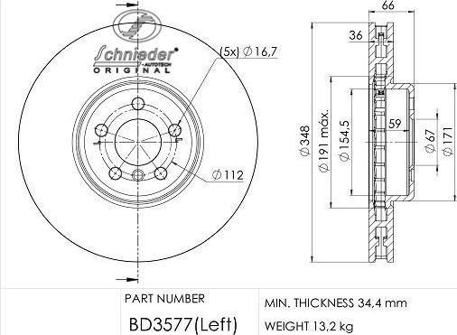 SCHNIEDER AUTOTECH BMS55.00391 - Спирачен диск vvparts.bg