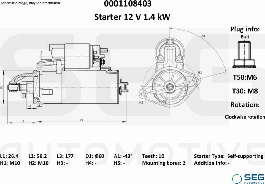 SEG AUTOMOTIVE 0001108403 - Стартер vvparts.bg