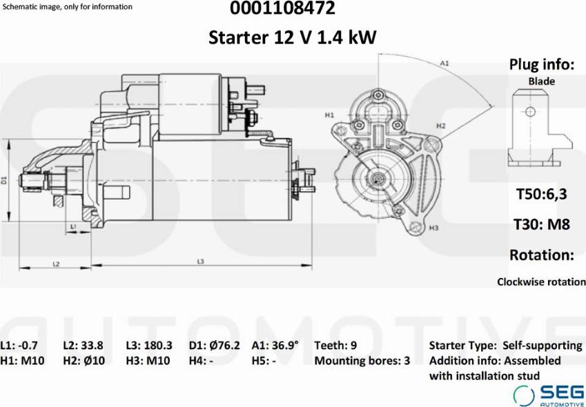 SEG AUTOMOTIVE 0001108472 - Стартер vvparts.bg