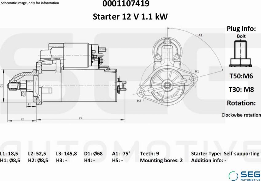 SEG AUTOMOTIVE 0001107419 - Стартер vvparts.bg