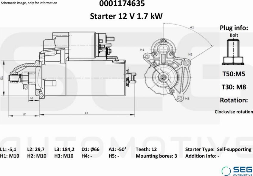 SEG AUTOMOTIVE 0001174635 - Стартер vvparts.bg