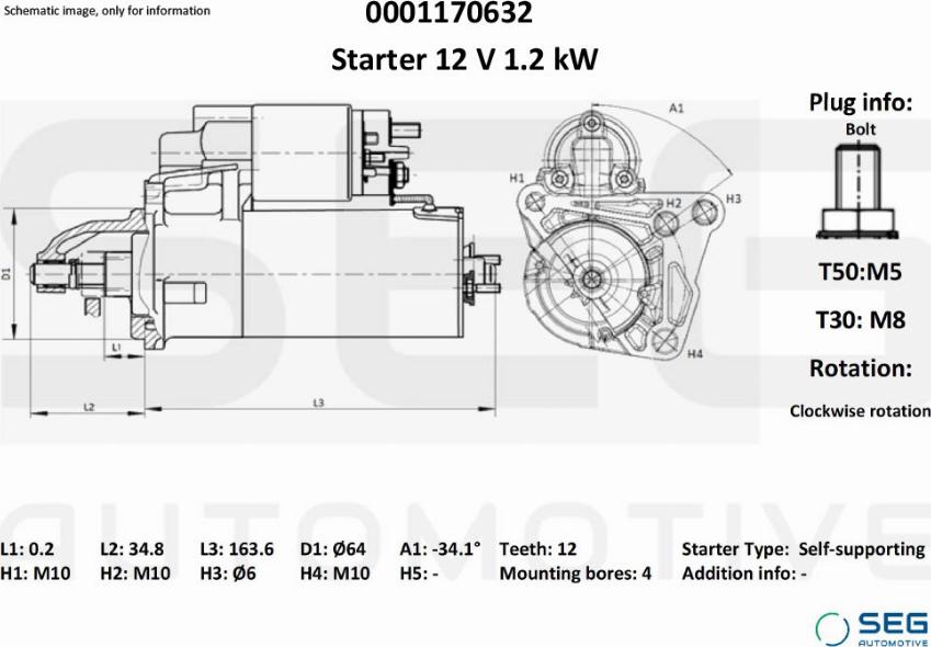 SEG AUTOMOTIVE 0001170632 - Стартер vvparts.bg