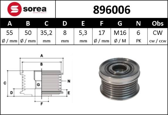 Sera 896006 - Ремъчна шайба, генератор vvparts.bg