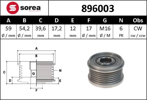 Sera 896003 - Ремъчна шайба, генератор vvparts.bg