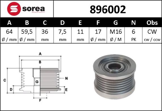 Sera 896002 - Ремъчна шайба, генератор vvparts.bg