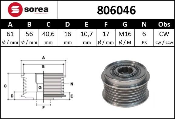 Sera 806046 - Ремъчна шайба, генератор vvparts.bg