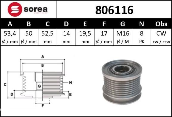 Sera 806116 - Ремъчна шайба, генератор vvparts.bg