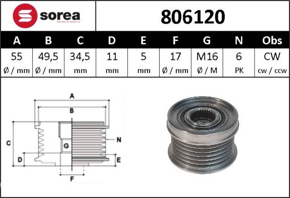 Sera 806120 - Ремъчна шайба, генератор vvparts.bg