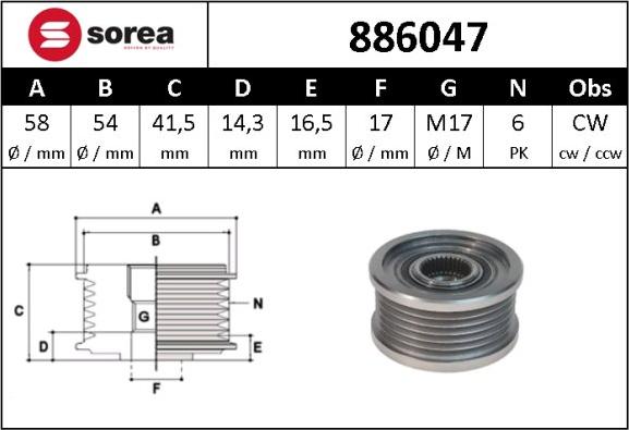 Sera 886047 - Ремъчна шайба, генератор vvparts.bg