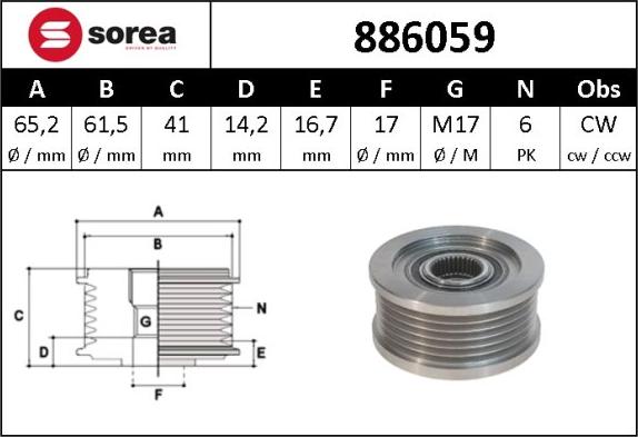 Sera 886059 - Ремъчна шайба, генератор vvparts.bg