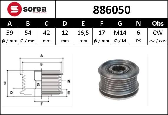 Sera 886050 - Ремъчна шайба, генератор vvparts.bg