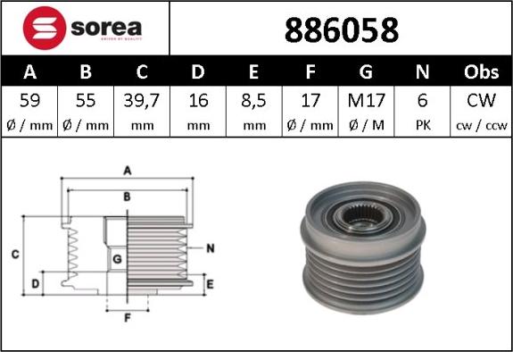 Sera 886058 - Ремъчна шайба, генератор vvparts.bg