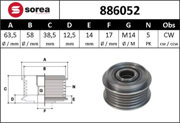 Sera 886052 - Ремъчна шайба, генератор vvparts.bg