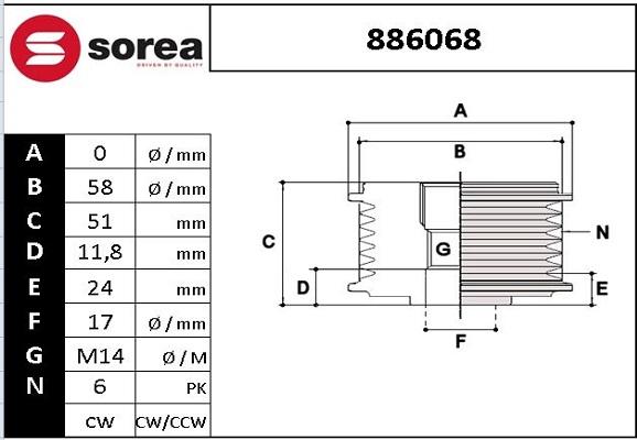 Sera 886068 - Ремъчна шайба, генератор vvparts.bg