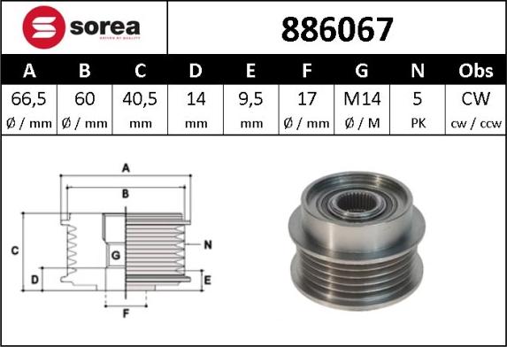 Sera 886067 - Ремъчна шайба, генератор vvparts.bg