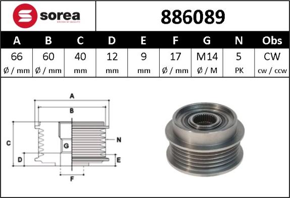 Sera 886089 - Ремъчна шайба, генератор vvparts.bg