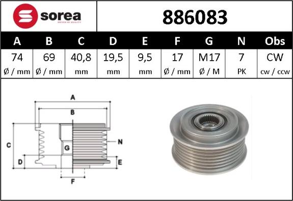 Sera 886083 - Ремъчна шайба, генератор vvparts.bg