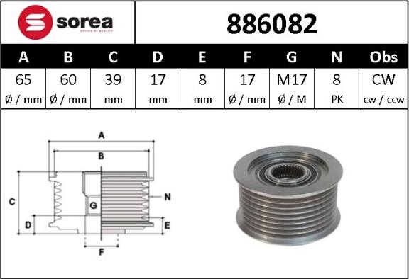 Sera 886082 - Ремъчна шайба, генератор vvparts.bg