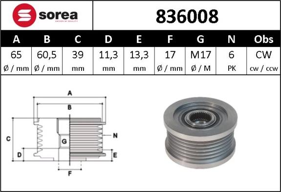 Sera 836008 - Ремъчна шайба, генератор vvparts.bg