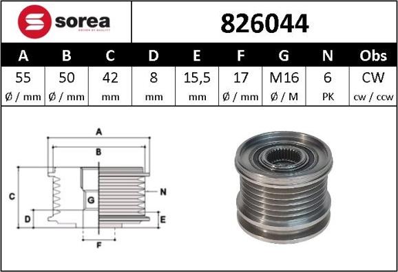 Sera 826044 - Ремъчна шайба, генератор vvparts.bg