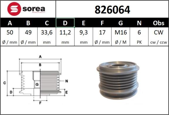 Sera 826064 - Ремъчна шайба, генератор vvparts.bg